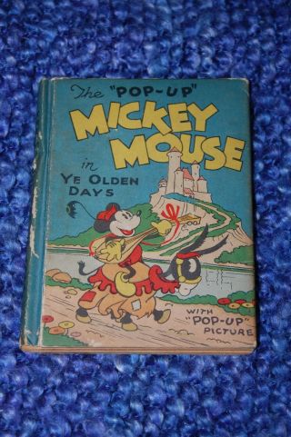 Mickey Mouse Book In " Ye Olden Days " With Pop - Up Picture,  Walt Disney 1934