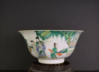 A 19th Century Chinese Porcelain Famille Verte Bowl With Figures Restored
