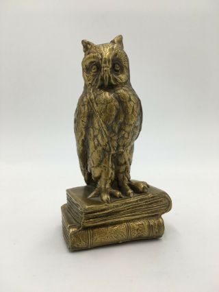 Vintage 4.  75 " Tall Brass Wise Old Owl Perched On Books Figurine/paperweight
