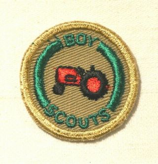 Tractor Boy Scout Farmer Proficiency Award Badge Tan Cloth Troop Large