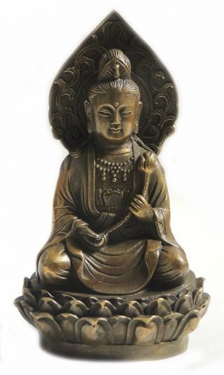 Unique Chinese Old Bronze Collectable Handwork Sakyamuni Buddha W Lotus Statue
