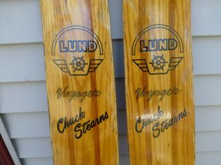 Vintage Clear Chuck Stearns Lund Inlaid Wood Voyager Water Skis Circa 1950 
