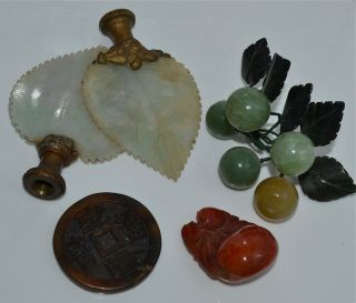 Group Old Or Antique Chinese Jade Or Hardstone Carvings Fruit Finials