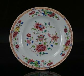 Antique Chinese Famille Rose Flower Porcelain Plate 18th C Qing