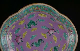 Antique Chinese Peranakan Nyonya Straits Famille Rose PINK Footed Dish Seal Mark 3