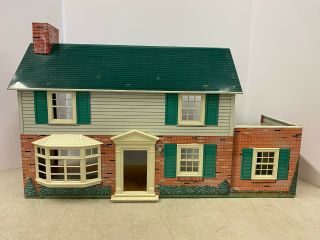 Vintage Marx Tin Litho Two Story Dollhouse With Furniture