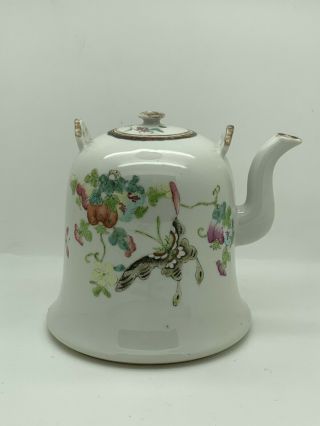 Chinese Antique Porcelain Teapot Bird Butterfly Flower Missing Handle