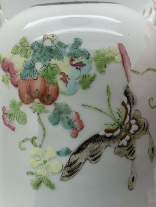 Chinese Antique Porcelain Teapot Bird Butterfly Flower Missing Handle 3