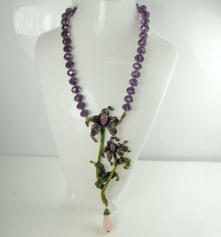 Stunning Huge Vintage Heidi Daus Flowers Crystal & Gemstone Necklace
