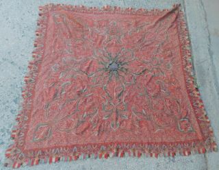 Antique Early Kashmir Paisley Shawl Wool Silk Pieced Embroidered Stitched