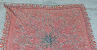 Antique EARLY Kashmir Paisley Shawl Wool Silk Pieced Embroidered Stitched 2