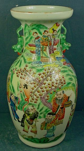 Large Antique Chinese Polychrome Enamel Export Porcelain ‘figural’ Vase