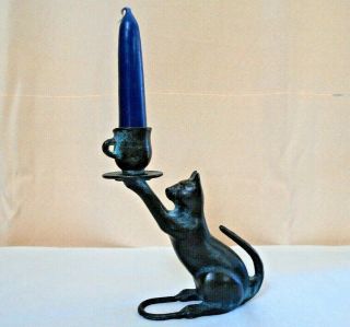 vintage cast iron black cat candle holder with primitive candle 2
