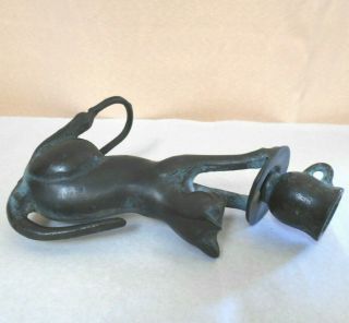 vintage cast iron black cat candle holder with primitive candle 3