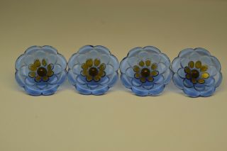 4 Vintage Blue Glass Flower Curtain Tie Back Push Pins