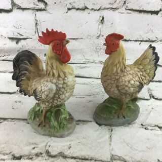 Vintage Homco Chicken Figurines Rooster And Hen Matching Set Of 2 Interior Decor