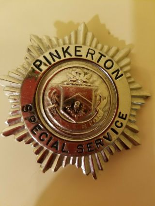 Vintage Pinkerton Special Service Badge 2 " Diameter Size Metal Chrome