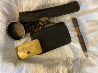 Antique Japanese Leather Tobacco Pouch & Kiseru