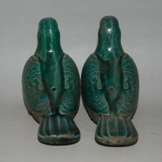 A Pair Vivid Chinese Antqiue Green Glaze Porcelain Peace Dove