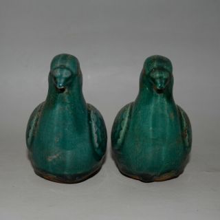 A Pair Vivid Chinese Antqiue green Glaze Porcelain peace dove 2