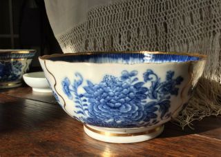 Chinese Antique 18th C Porcelain Bowl Blue,  White,  Gold Fitzhugh