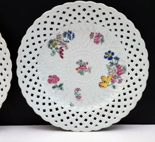 Pair 18th c Antique Chinese Export Famille Rose Porcelain Reticulated Plates 2