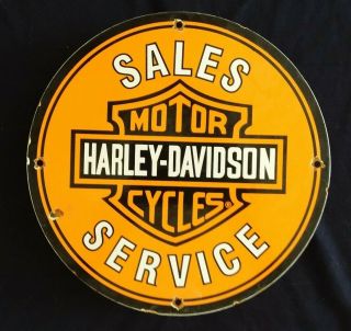 Vintage Harley - Davidson Motorcycles Sales / Service Porcelain Advertising Sign