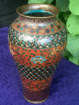 Antique Chinese Cloisonne Bronze Enamel Chrysanthemum Flower Baluster Vase C1900