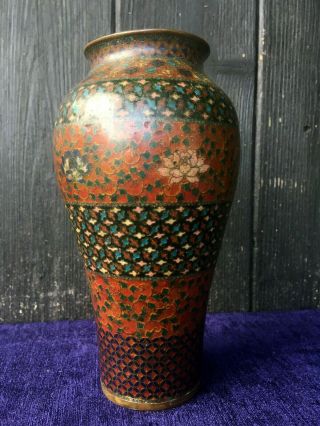 Antique Chinese Cloisonne Bronze Enamel Chrysanthemum Flower Baluster Vase c1900 2