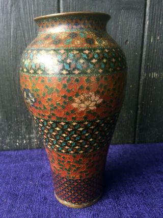Antique Chinese Cloisonne Bronze Enamel Chrysanthemum Flower Baluster Vase c1900 3