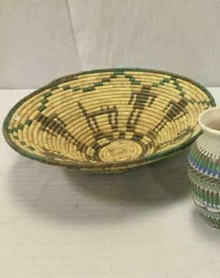 Antique Vintage 16.  5” Native American Indian Navajo Basket Woven Bowl 3