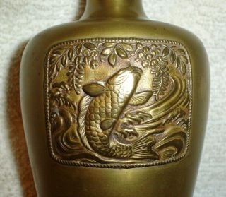 Antique Japanese Bronze Vase With A Decorative Fish Panel