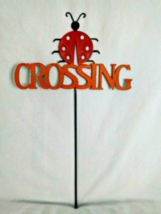 Ladybug Crossing Metal Yard Stake Sign Lawn Ornament Great For Plants Or Patio