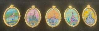 Disney Pin Park Castles Stained Glass Window Jeweled Pins Complete Set Of 5 Rare