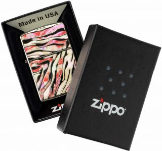 Zippo Oil Lighter Brass Natural Shell Paste Red Silver Sfr - Zb Zebra Design Japan