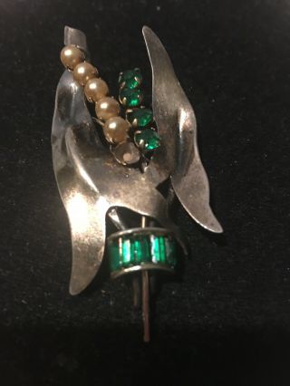 Antique Vintage Art Nouveau Sterling Silver Lily Of The Valley Pin Brooch Pearls