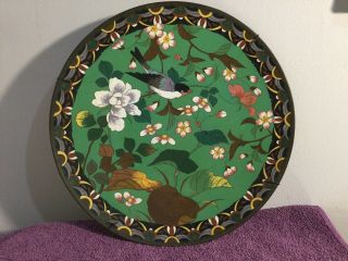 Antique Japanese Meiji Cloisonne Wall Plate Charger Birds And Flowers 12in