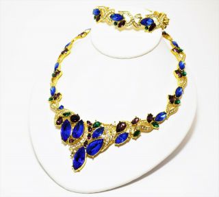 Stunning Vintage Trifari Jewel Encrusted Statement Necklace & Bracelet Set