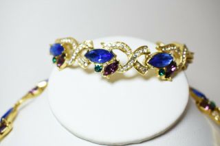 Stunning Vintage Trifari Jewel Encrusted Statement Necklace & Bracelet Set 2
