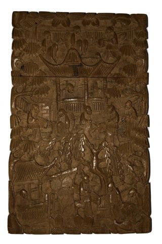 Fine Antique Chinese Canton Carved Boxwood Sandalwood Card Case