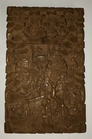 FINE ANTIQUE CHINESE CANTON CARVED BOXWOOD SANDALWOOD CARD CASE 2