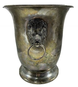 Vintage Sheffield 56 Silver Plated Champagne Ice Bucket With Lion Head Handles
