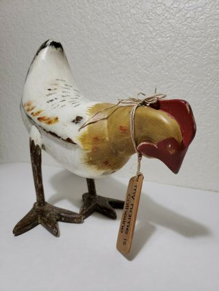 Folk Art Wooden Chicken Rooster Rustic Farmhouse Country Decor.  My Name Is.