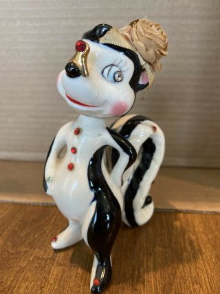Vintage Kreiss & Co Skunk Figurine Rhinestone Eyes Japan