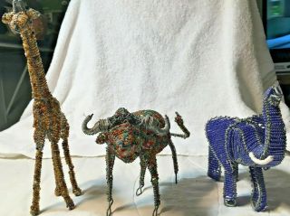 Beaded Wire African Folk Art Animal Glass Beads Sculpture Statue Figures