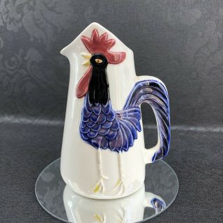 Vintage Farmhouse 6” Country Kitchen Pitcher Pottery Rooster Chicken Ceramic Jug