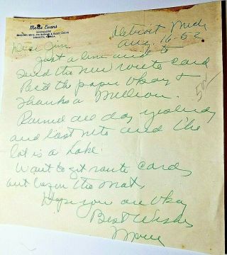 1952 Hand Written Letter By Merle Evans Ringling Brothers Bandmaster Circus