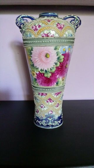 Antique Japanese/nippon Moriage Porcelain Vase With Floral Decoration