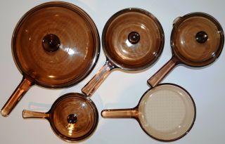 Vintage Corning Pyrex Vision Ware | Amber Glass Cookware Pots | 9 Piece Set Wow