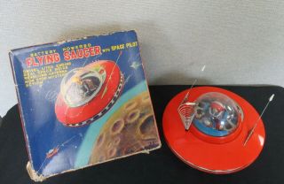 Vintage Ko Made In Japan Battery Operated Flying Saucer With Space Pilot& Box